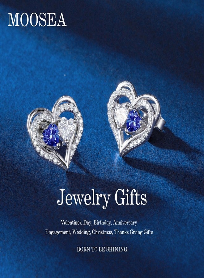 MOOSEA Moissanite Birthstone Stud Earrings for Women - Heart Cut Created Tanzanite 14K White Gold Plated December Birthstone 925 Sterling Silver Moissanite Earrings Birthday Mens Gifts for Christmas - Image 3